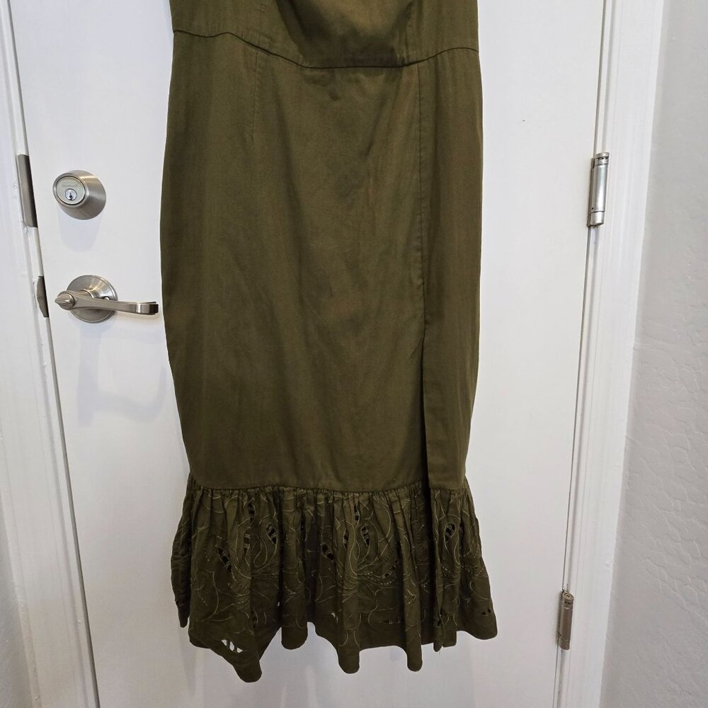Sachin & Babi Olive Green Laura Dress Size 14 With Ruffled Eyelet Hem Made In In - Picture 6 of 16